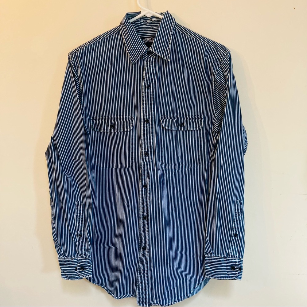 Men's Vintage Lands End Nautical Striped Button Down LS Sz S